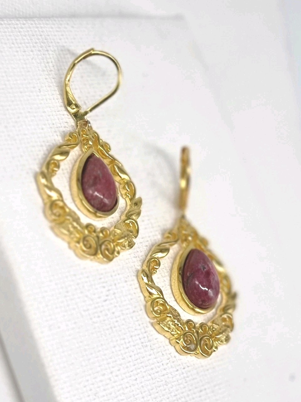 Earrings Dangle 4.2cm Thulite Gemstone Gold Plated Lever Close Occasion Gifting