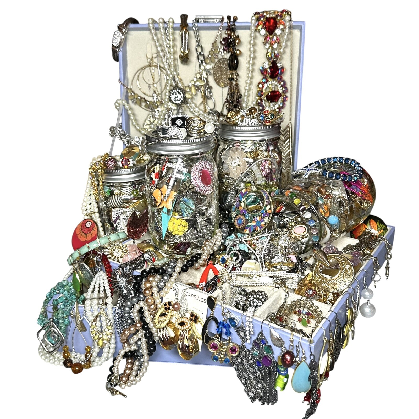 GIFT 16 oz Mason Jar Mystery Lot Surprise Box Jewelry Necklaces Tik Tok Mixed