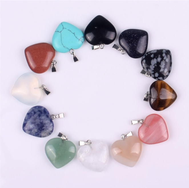 Wholesale 10pcs/lot Fashion Natural heart Gemstone stone Silver Beads Pendants