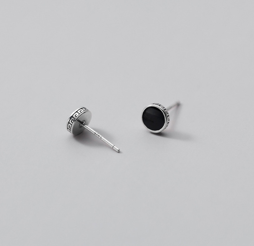 Women 925 Sterling Silver Black Enamel Round Stud Post Earrings 6mm Gift I84