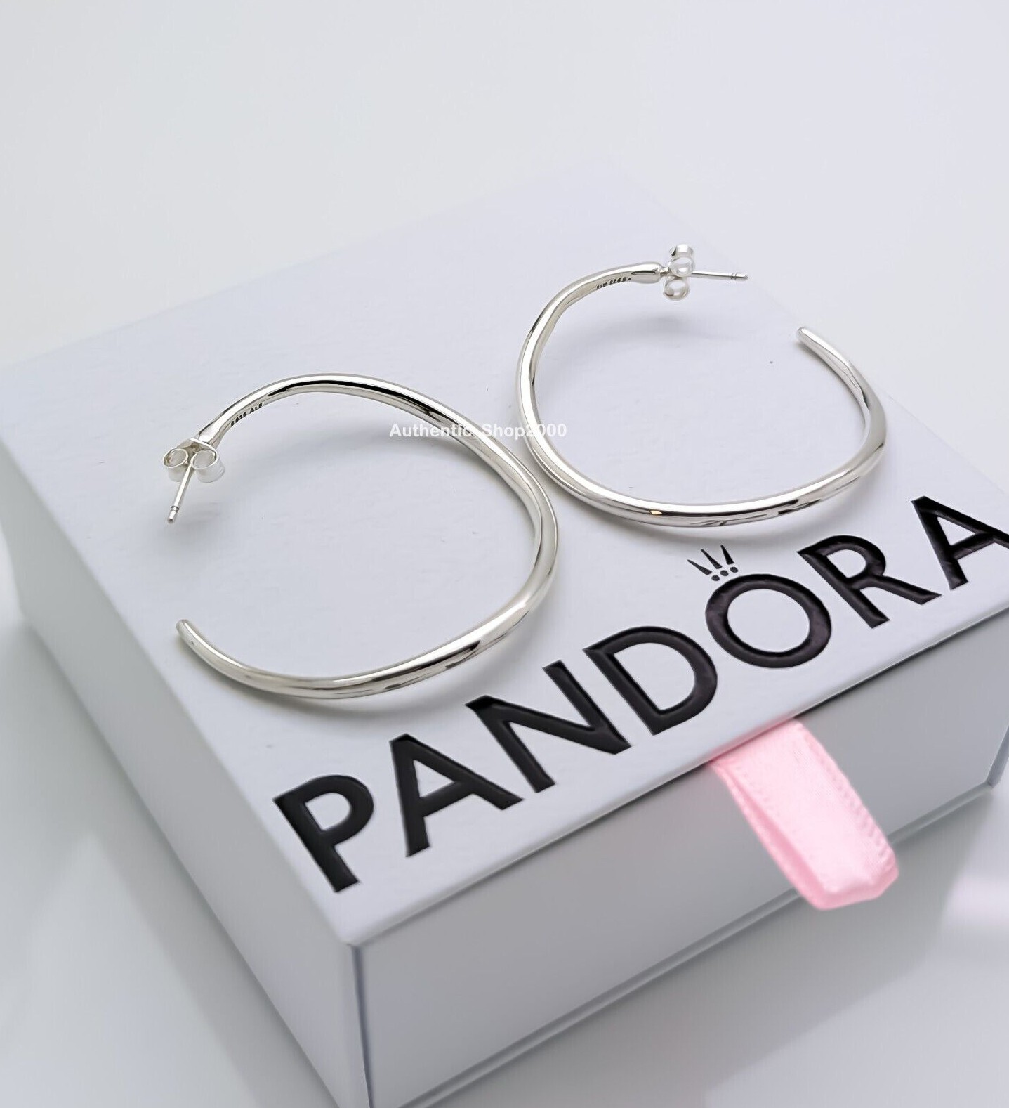New 100% Authentic PANDORA 925 Organically Shaped 42 mm Hoop Earrings 293299C00