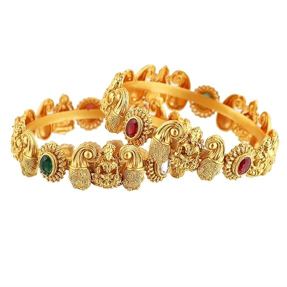 BanglesOne Gram Gold Two Ruby Potta Stone Traditional Bangles For Women