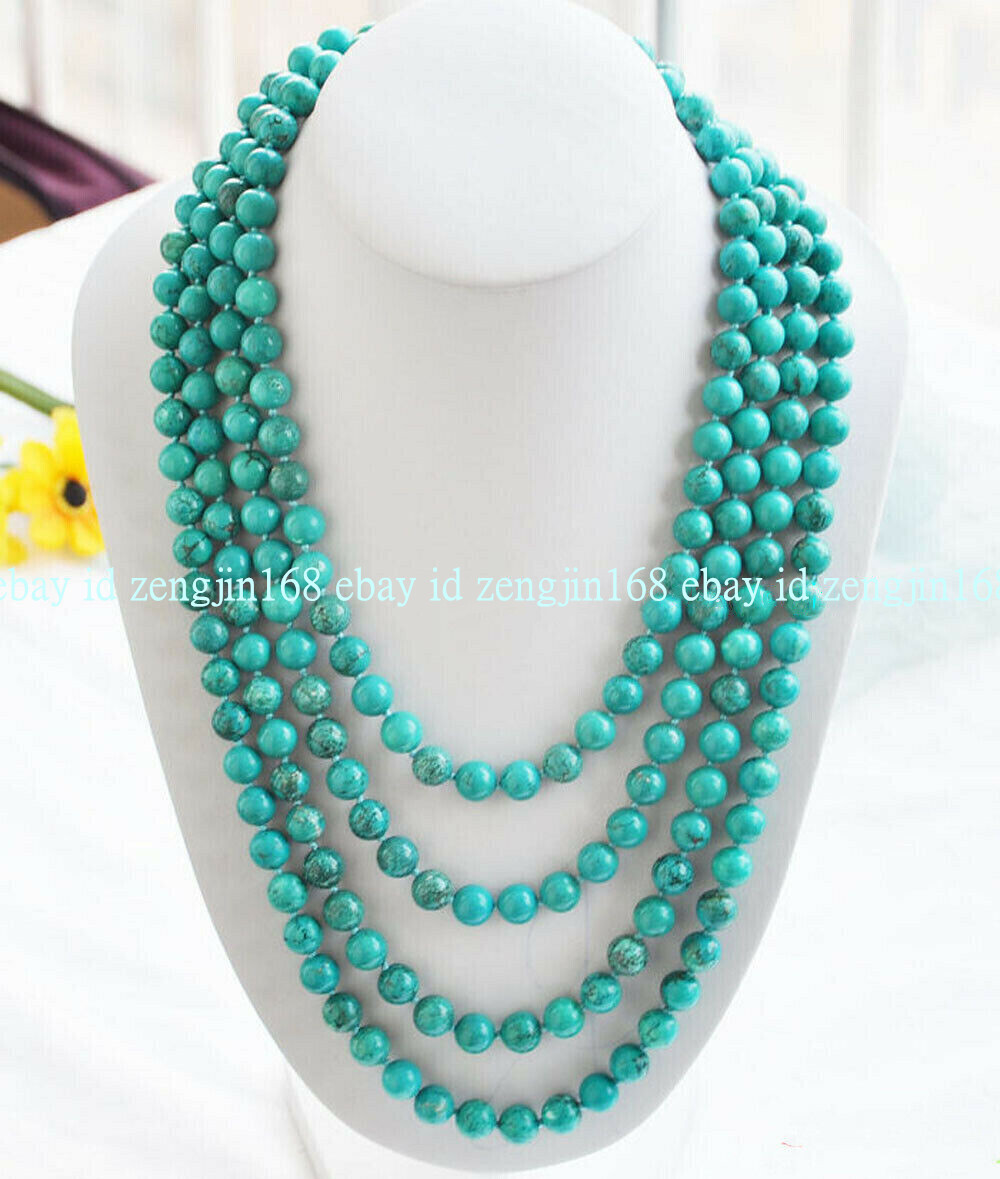 100% Natural 10mm Round Green Turquoise Gemstone Beads Necklace 16-100 In