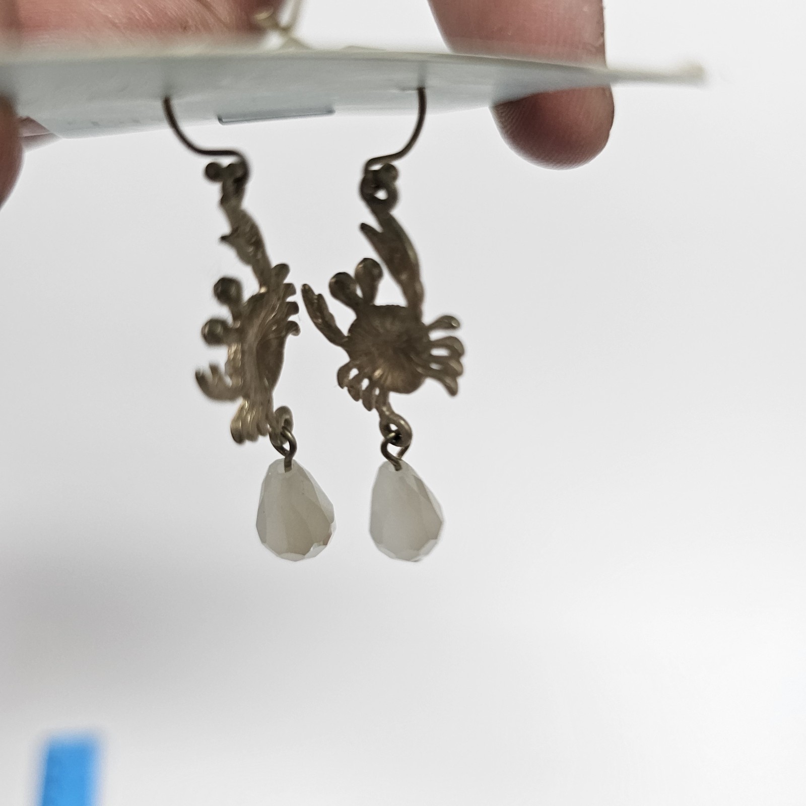 CIEL Collection Crab Dangle Earrings Gold Tone Crystal White Bead Coastal