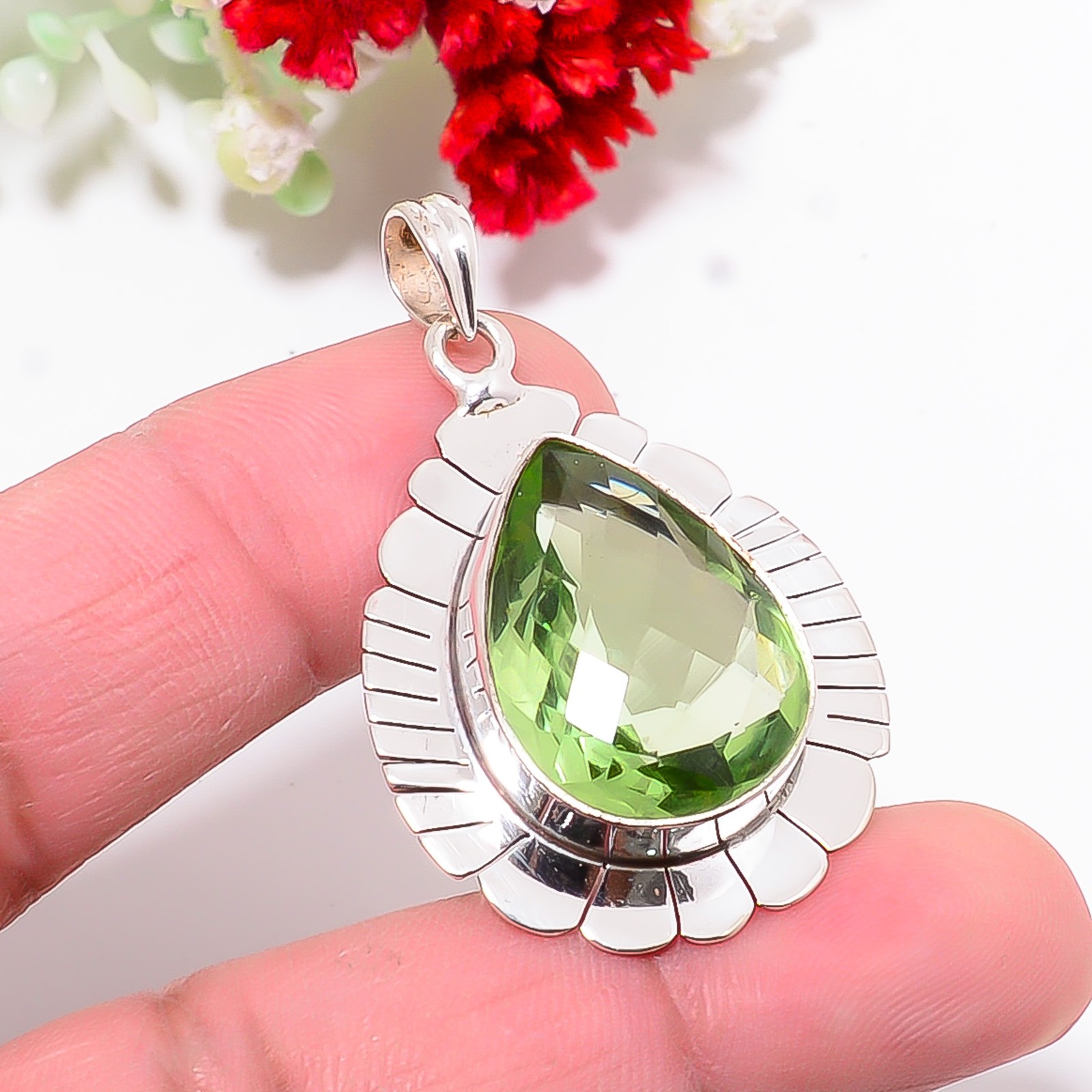 Green Amethyst Designer Handmade 925 Sterling Silver Pendant 1.5″ P1046411973