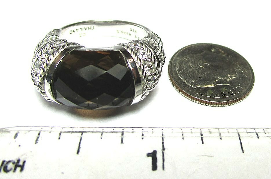 JUDITH RIPKA Sterling Silver Ring w Smoky Topaz / CZ’s 10.2 grams lot 28y3
