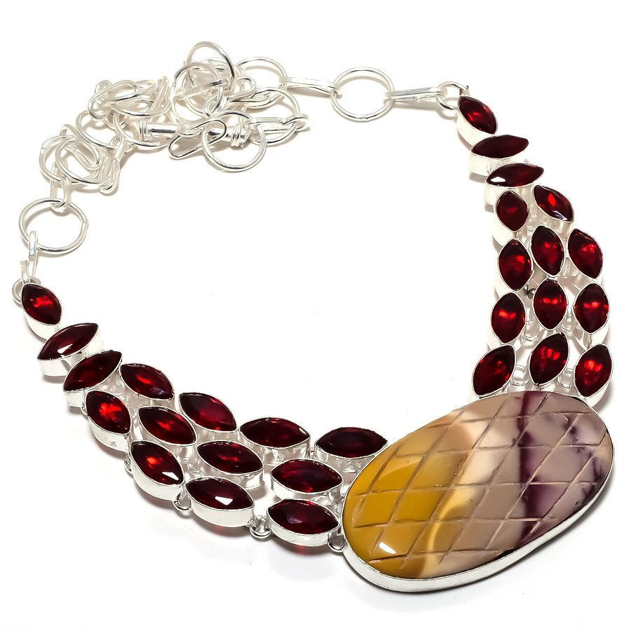 Mookaite, Garnet Gemstone Handmade 925 Silver Jewelry Necklace 18″ R-1900
