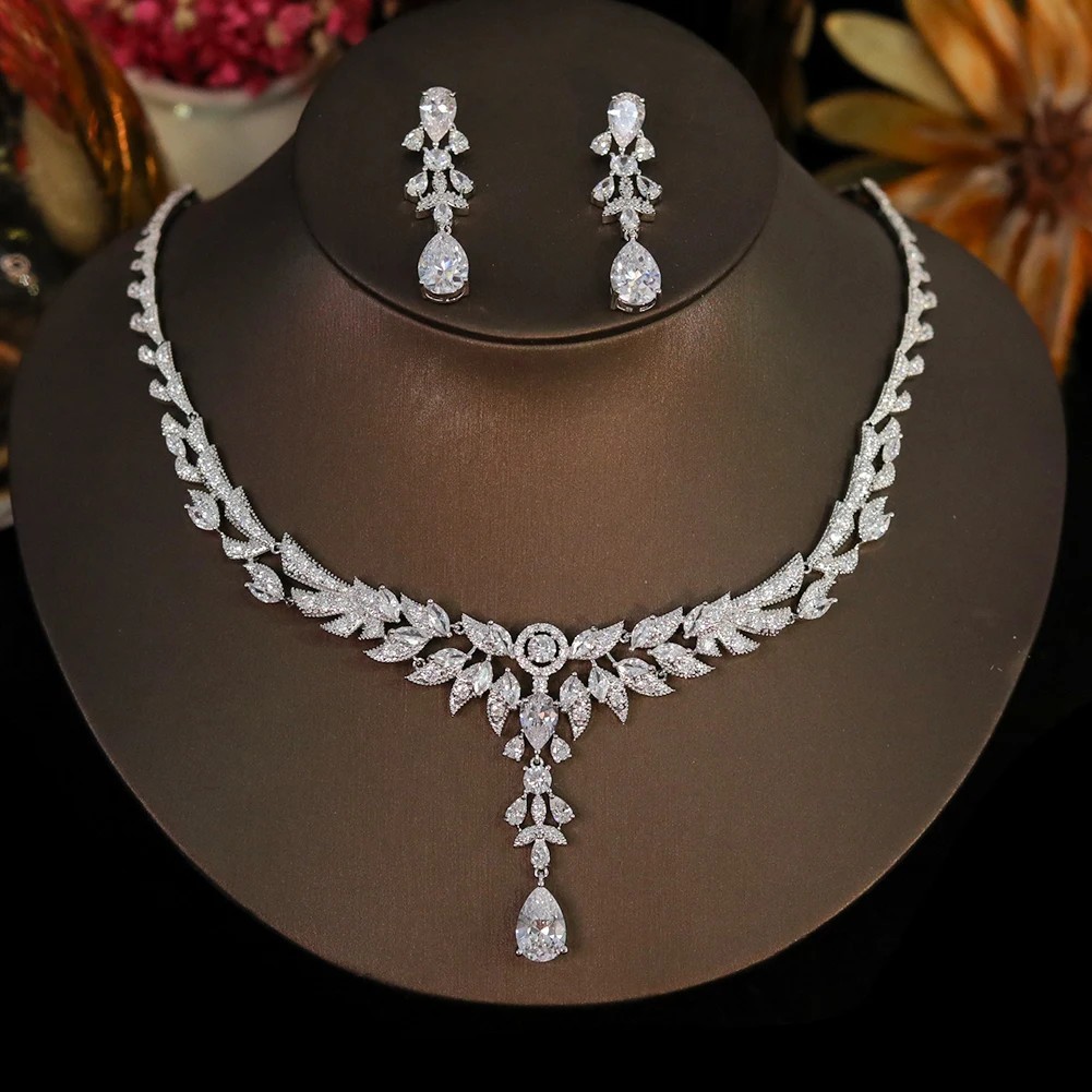 Premium Bridal wedding Jewelry Sets Necklace Engagement Dinner Party Earrings