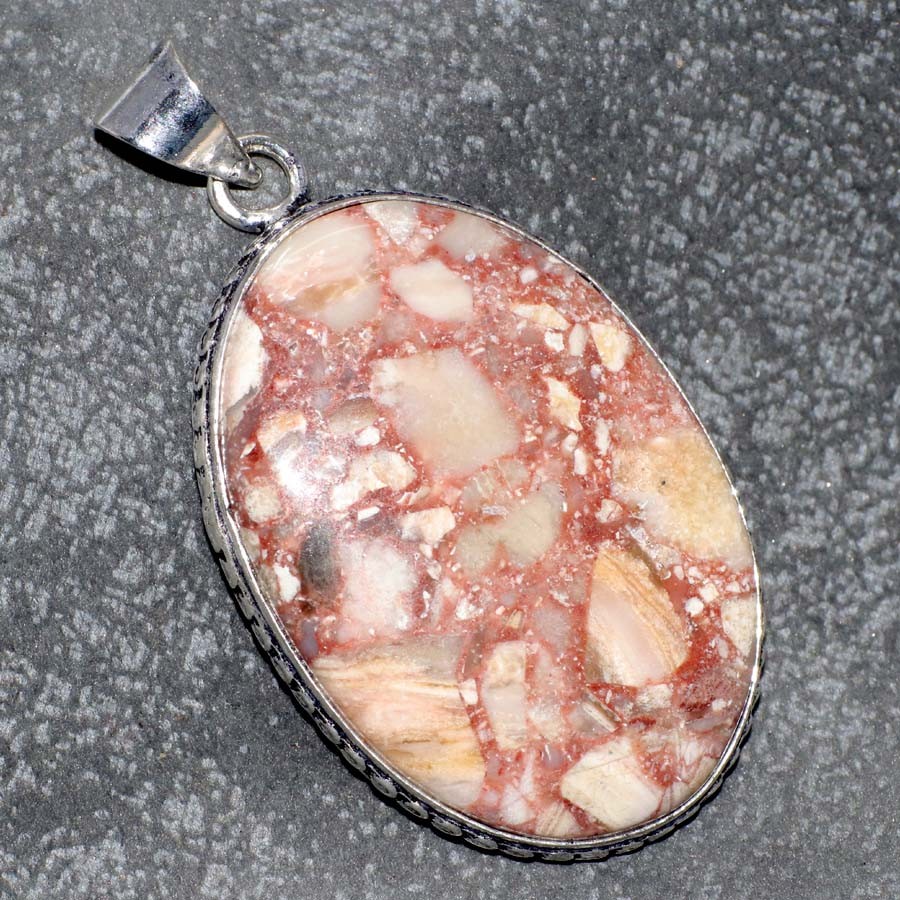 925 Silver Plated Marble Jasper Pendant Handmade Jewelry Size 2.1″ MJ