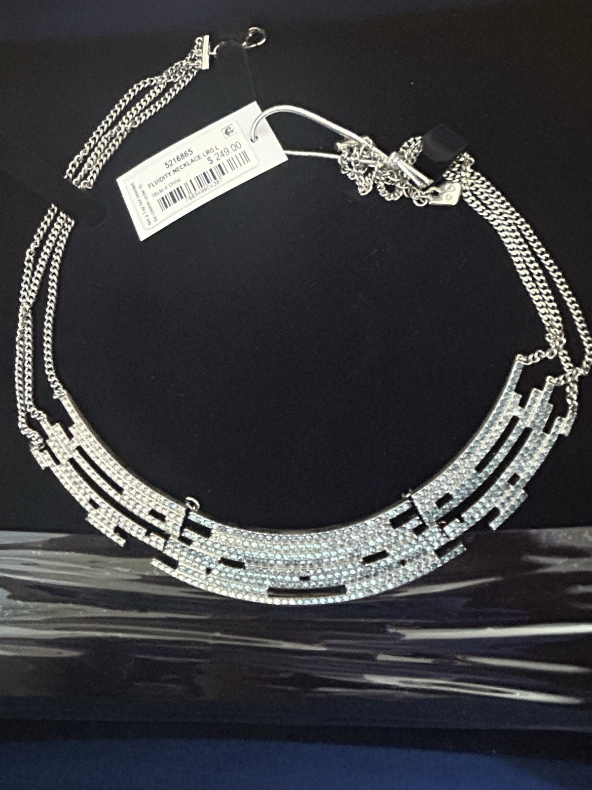 NIB $249 Swarovski Silver FLUIDITY Blue Crystal Statement Necklace