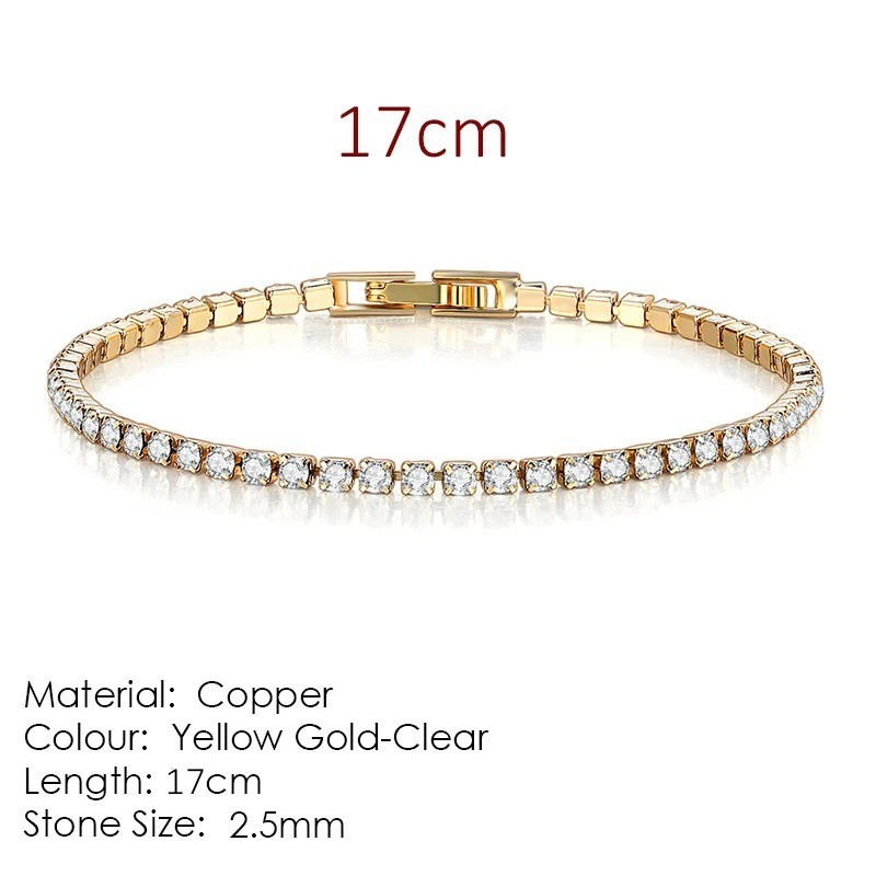 2.5mm AAA+ Cubic Zirconia Tennis Bracelet 17cm Rose Gold Silver Plated Women