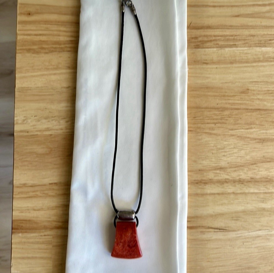 Silpada N0965 Cardinal Rule Sponge Coral Leather Cord 925 Sterling Necklace