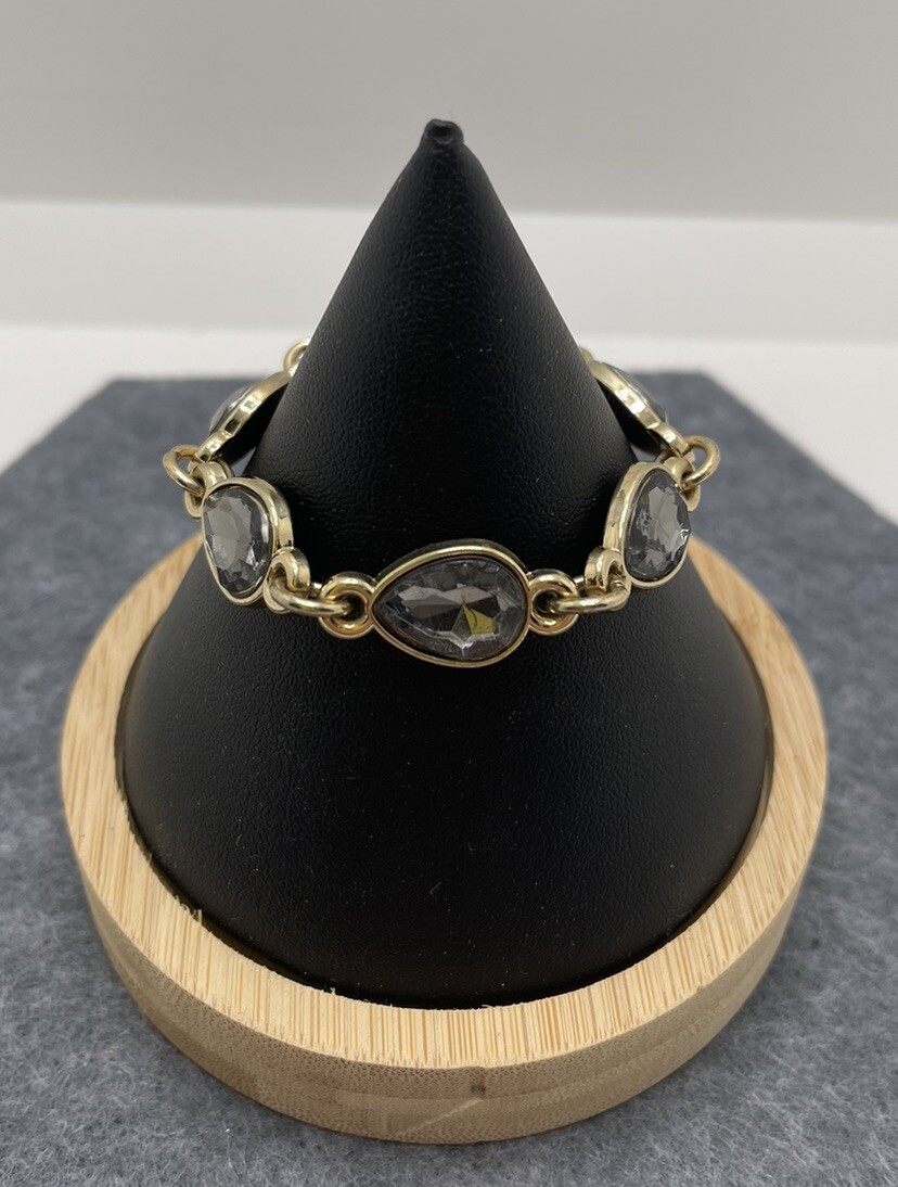 Gold Tone Gray Black Teardrop Toggle Bracelet Fashion Jewelry Unmarked