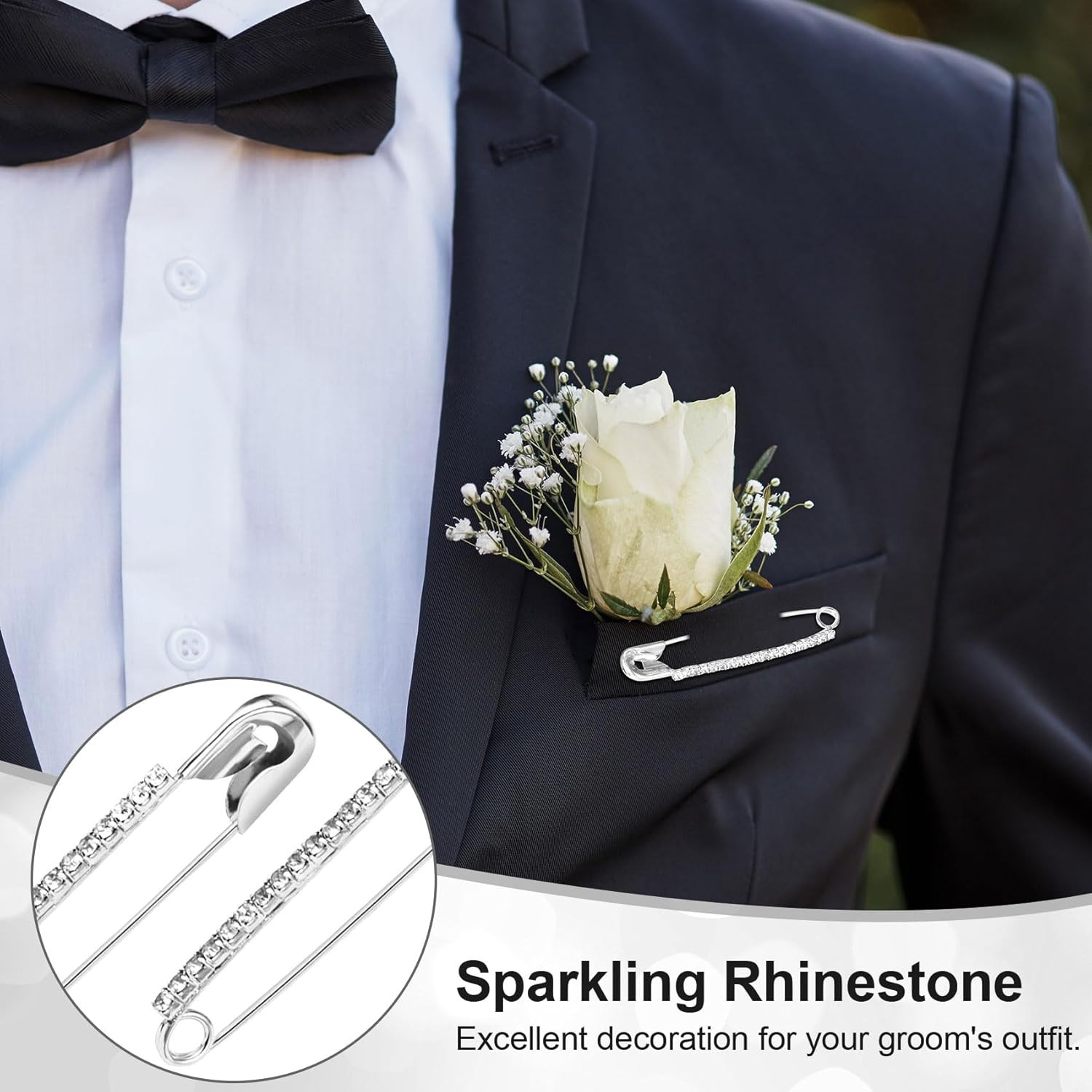10Pcs Rhinestone Safety Pins, Silver Plated Crystal Brooch Pins, Women Safety Pi