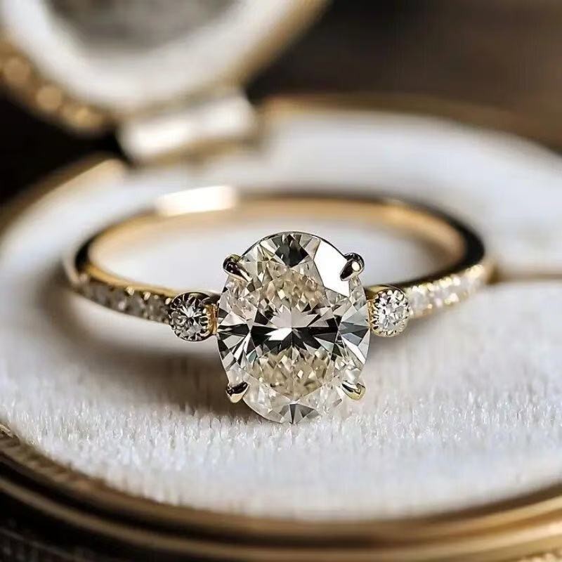 Women 18K Gold Plated Sparkling Oval CZ Thin Band Ring Wedding Engagement
