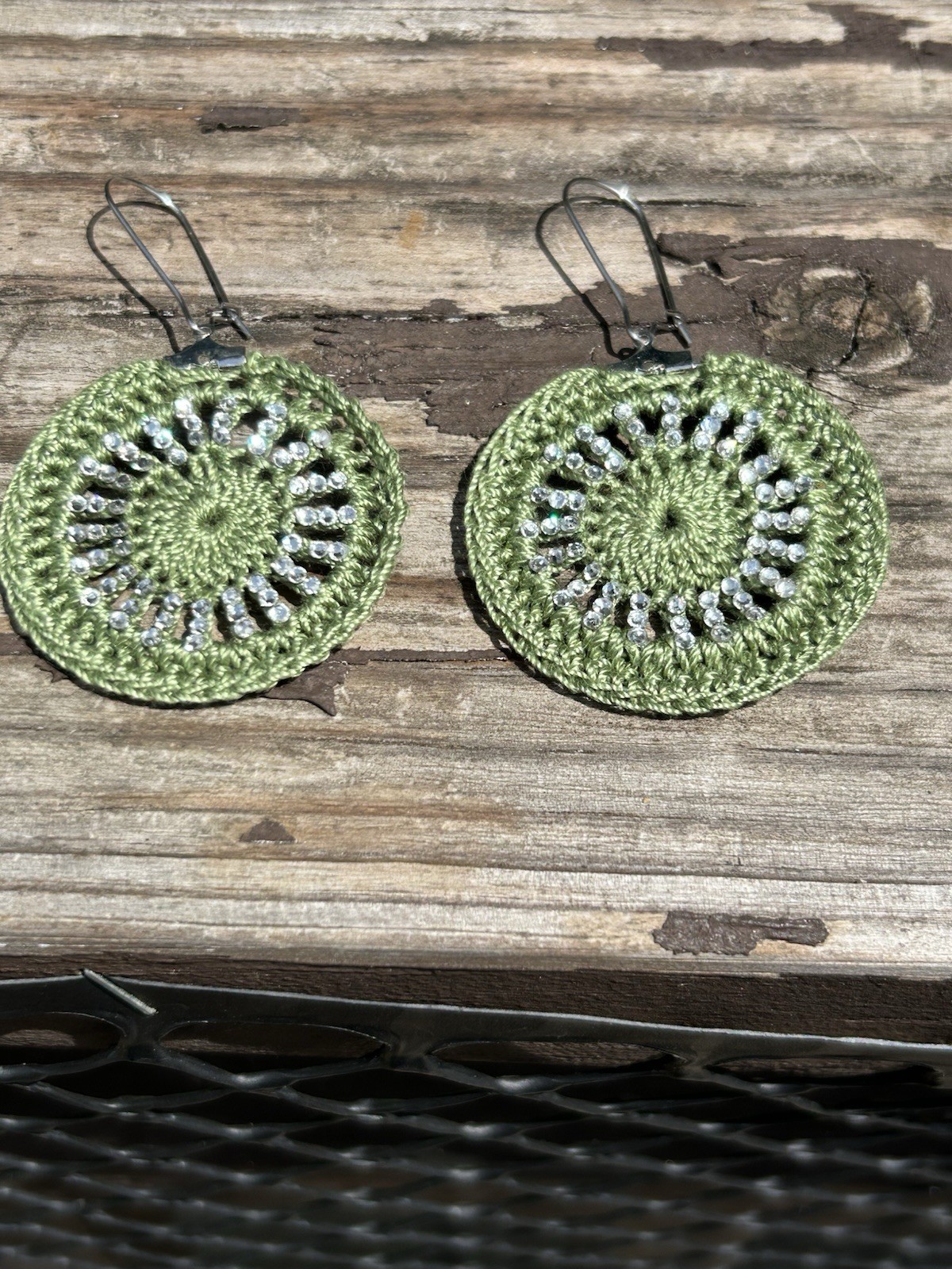 Icy Boho Earrings New Surgical Steel Ear Wire In Olive Green