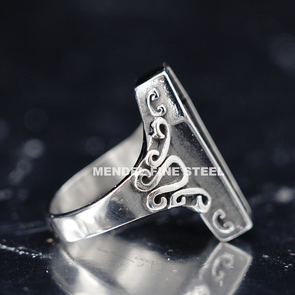 MENDEL Gothic Mens Stainless Steel Coffin Shaped Punk Biker Skull Ring Size 7-15