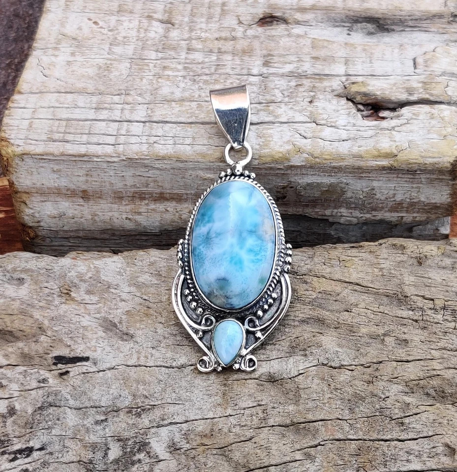 Larimar Gemstone Pendant 925 Sterling Silver Stylish Lovely Jewelry Pendant RK*