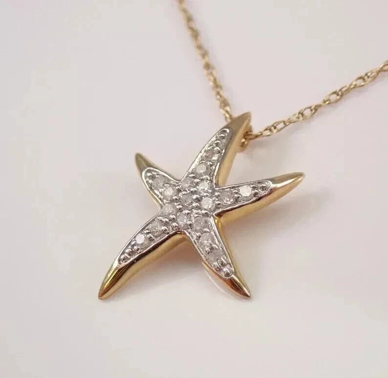 1.00Ct Round Simulated Diamond Women’s Starfish Pendant Necklace 14k Gold Plated