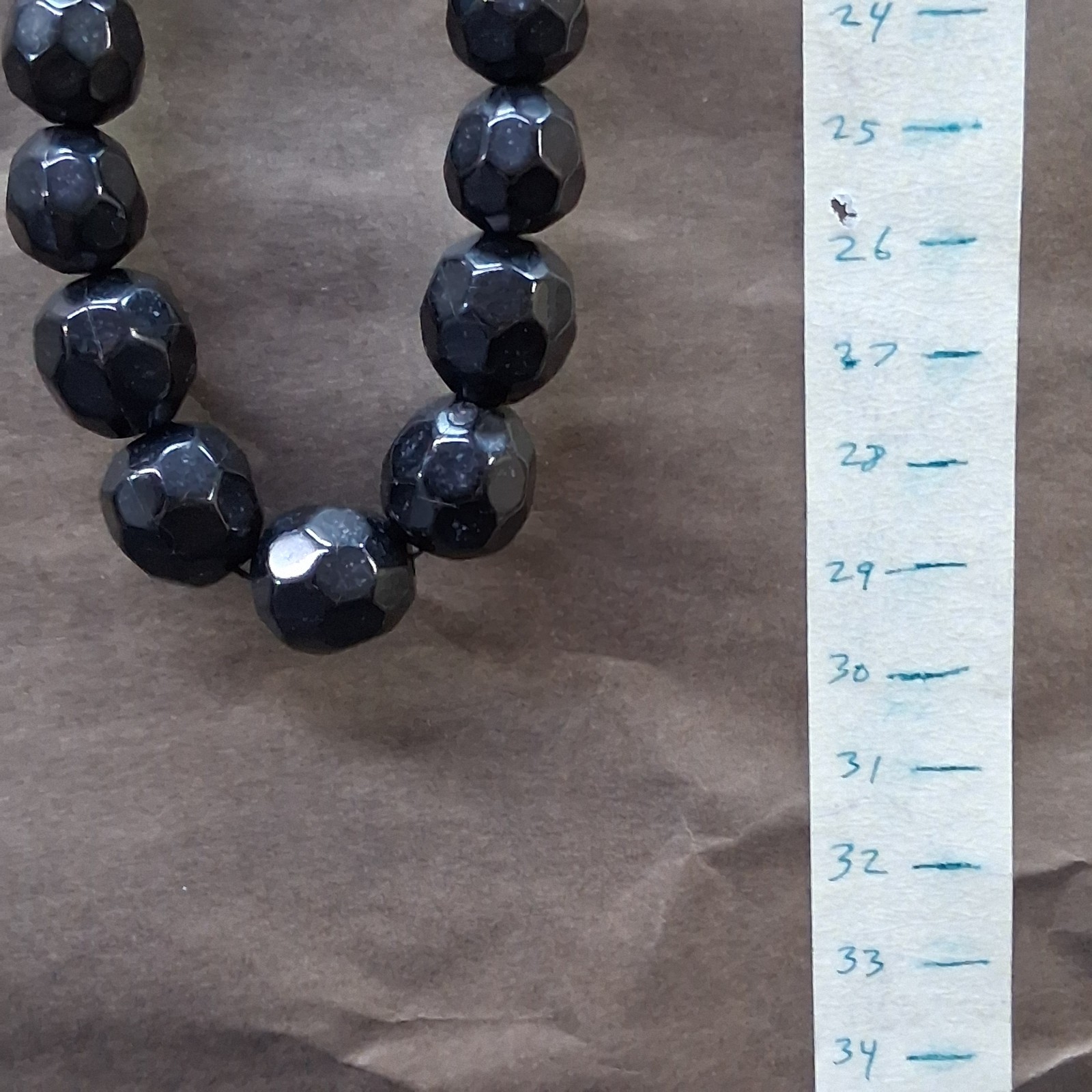 Vintage Black Semi-Faceted Varying Size Round Bead Lobster Clasp Necklace
