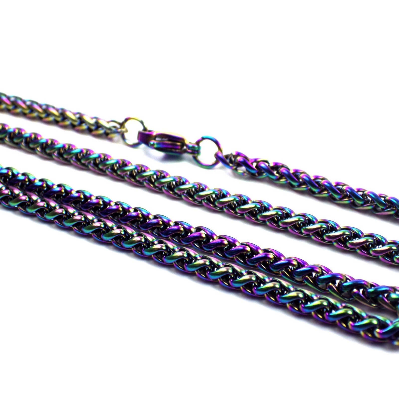 Spiga Wheat Chain Necklace Rainbow Stainless Stainless Steel 3mm 16-36-IN