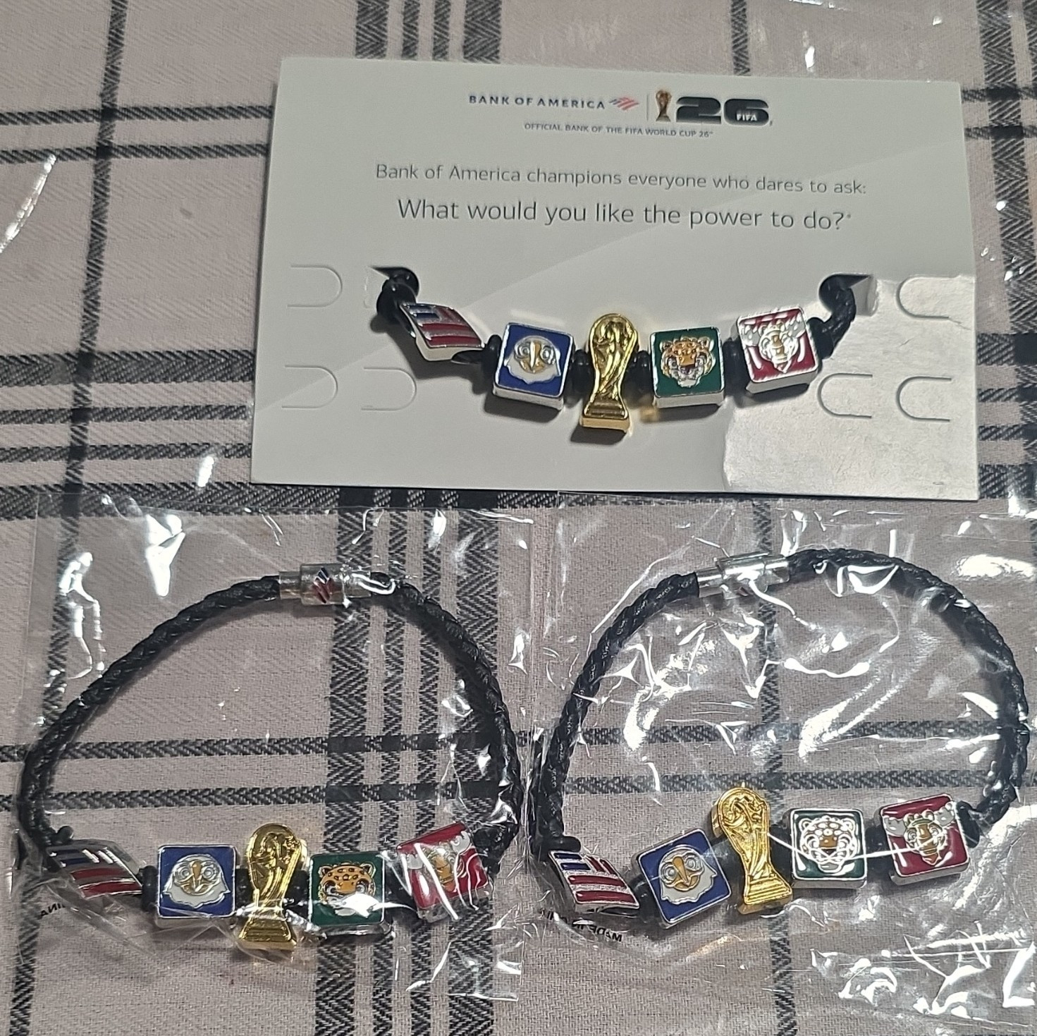 FIFA World Cup Black/Multicolor Braided Cord Dangle Charm Bracelet, Enamel