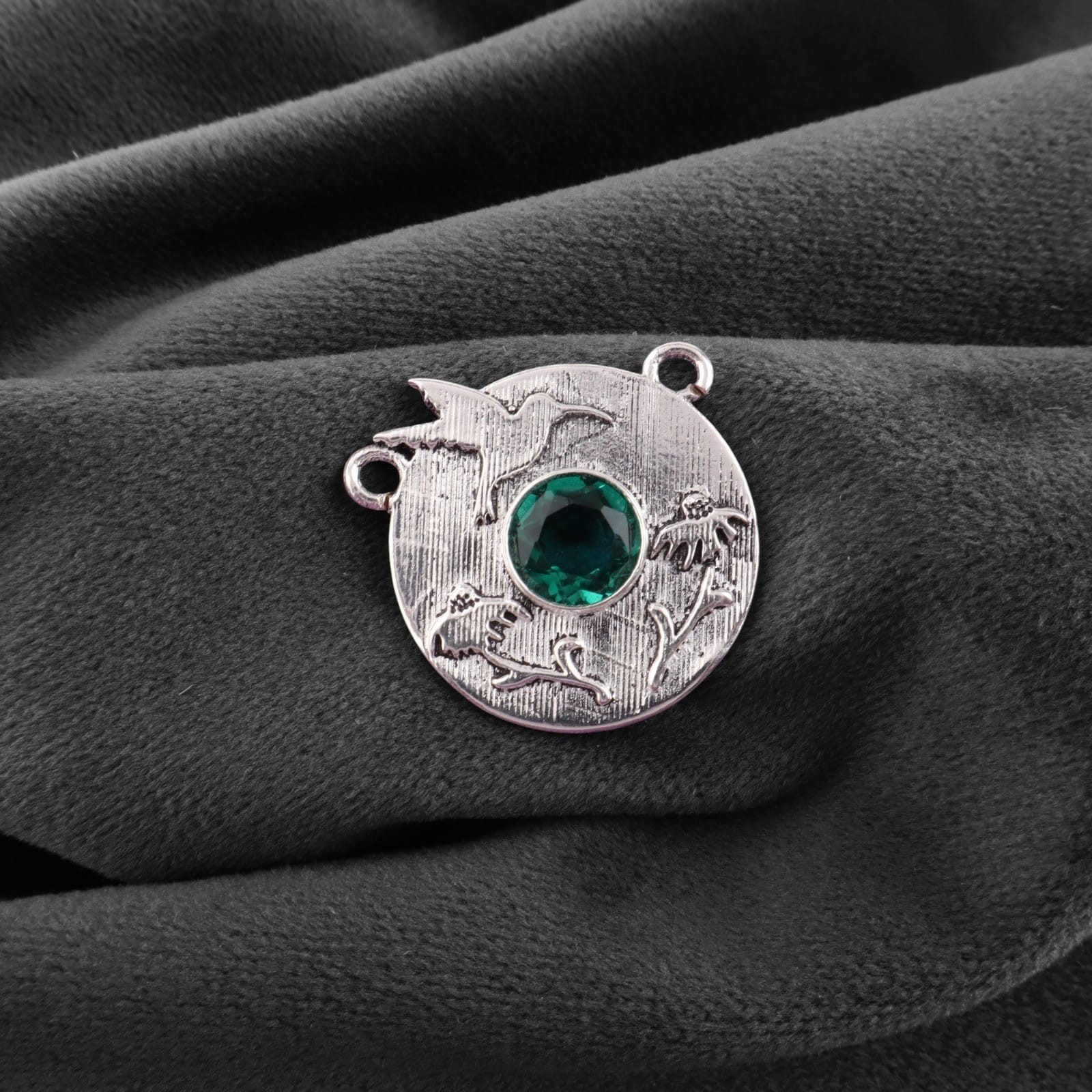 925 Silver Natural Emerald Round 8MM Green Stone Charms Pendant New