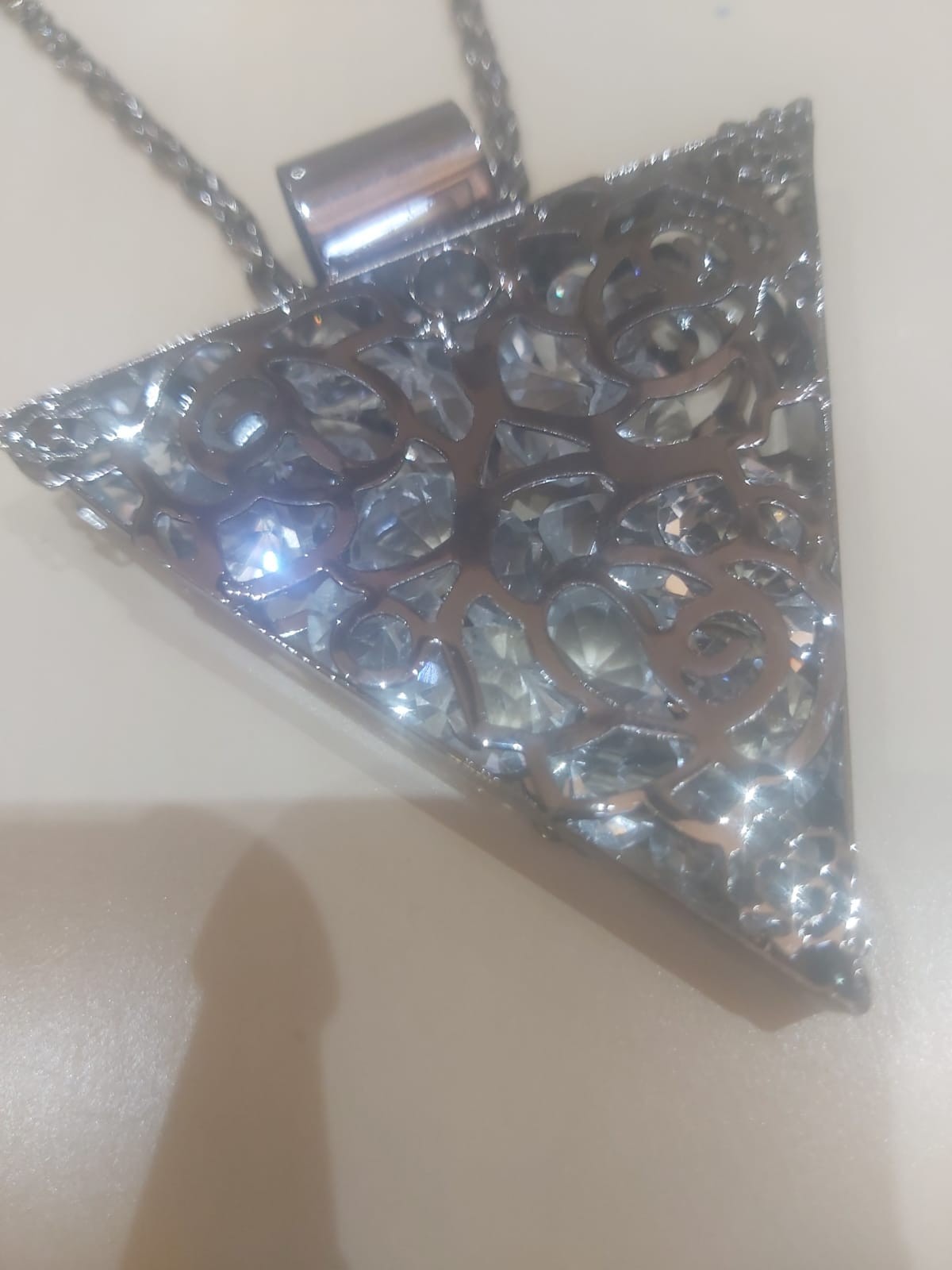 Ventage Silver Tone Filigree Triangle Pendant / Boho Gothic Necklace Women