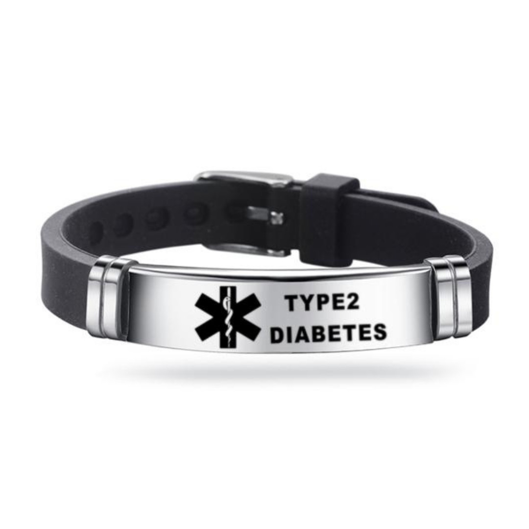 Type 2 Diabetes Medical Alert Adjustable Bracelet Stainless Steel Engraved UK