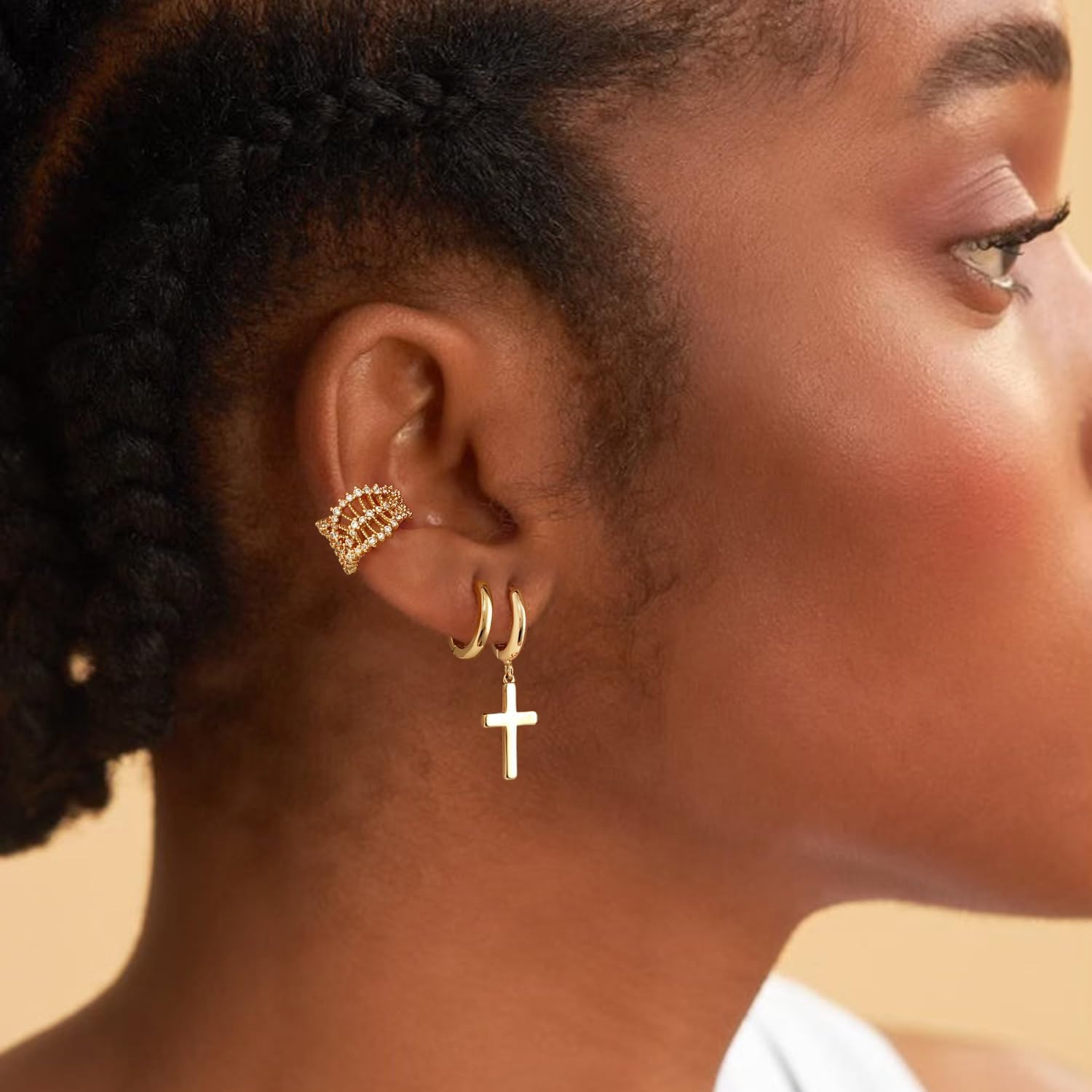 Women Earrings Gold Huggie Hoop Dangle Drop 14K Gold Plated Small Simple Hypoall
