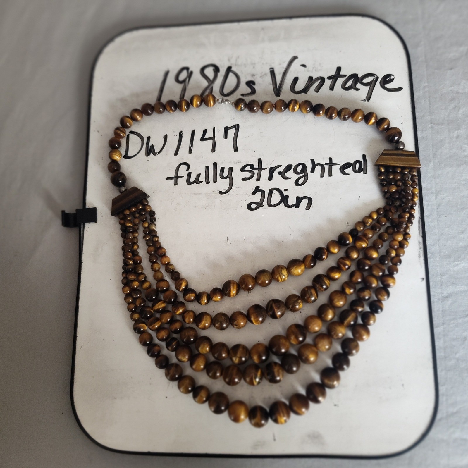 Tigers Eye Multi Strand Bib Statement Necklace Graduated Beaded Brown Gemstone