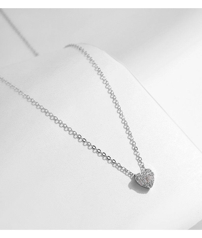 925 Sterling Silver Baguette CZ Heart Pendant Necklace for Women