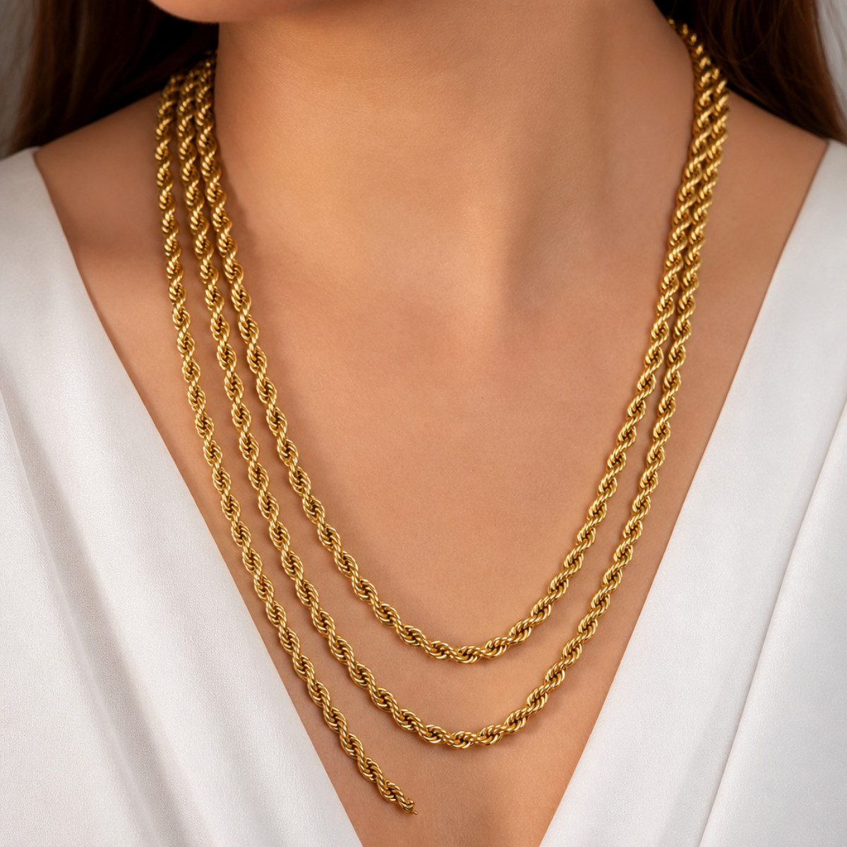 Gold Rope Chain Necklace 22″ 4mm Stainless Steel Mens Women Unisex Twisted Link