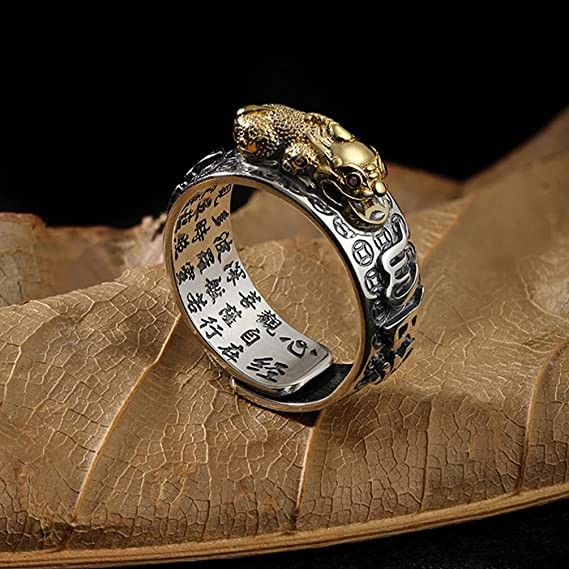 Auspicious Feng Shui Pixiu Ring Adjustable Ring Buddha Charm Ring Silver Gold US