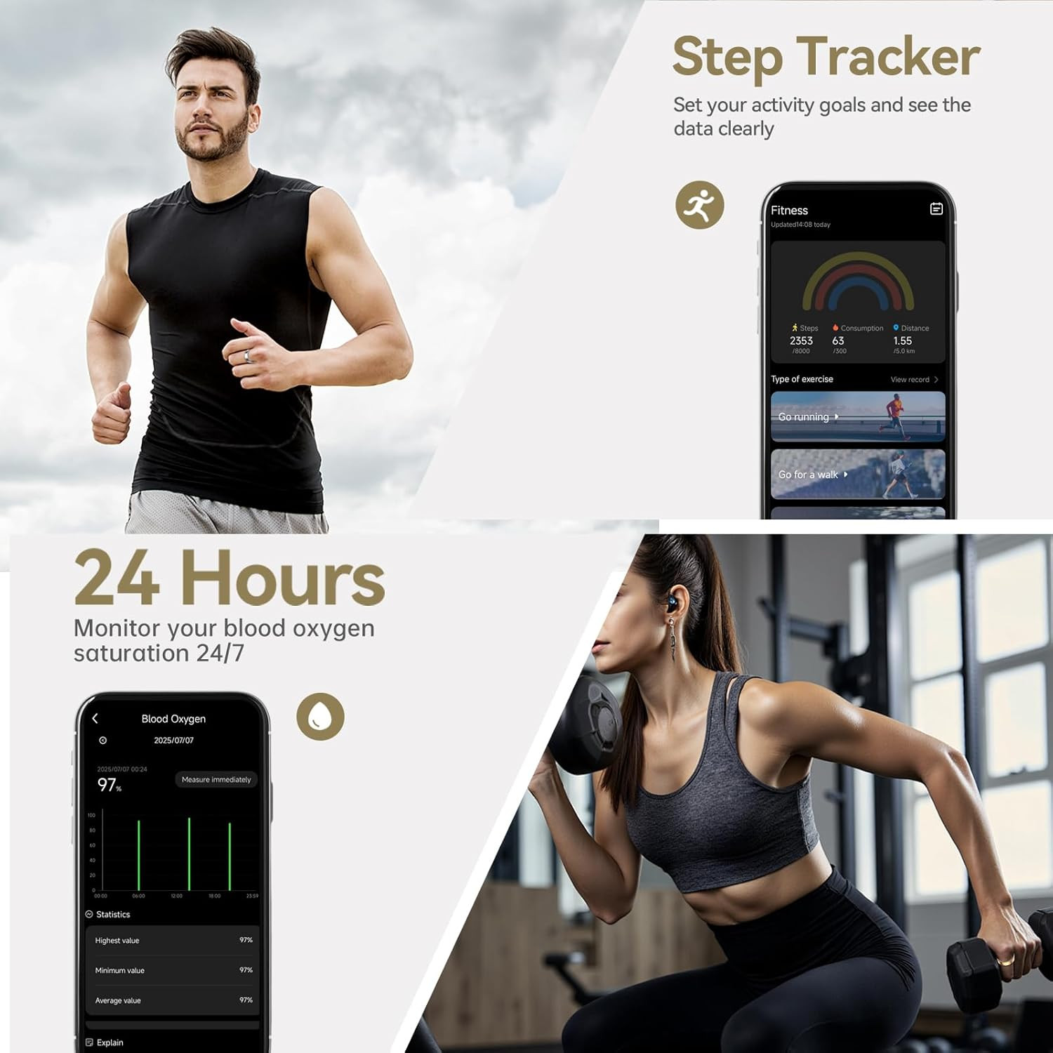 Smart Ring for Women & Men, Fitness Tracker with Heart Rate, Blood Oxygen, Sleep