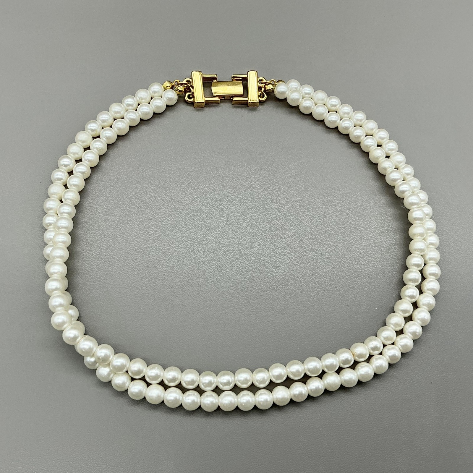 Vintage Napier Necklace White Faux Pearl Double Strand Collar Statement Womens