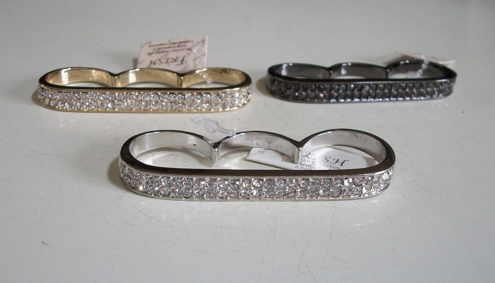 Men bling silver, hematite & gold finish fashion 3 finger ring pick size & color