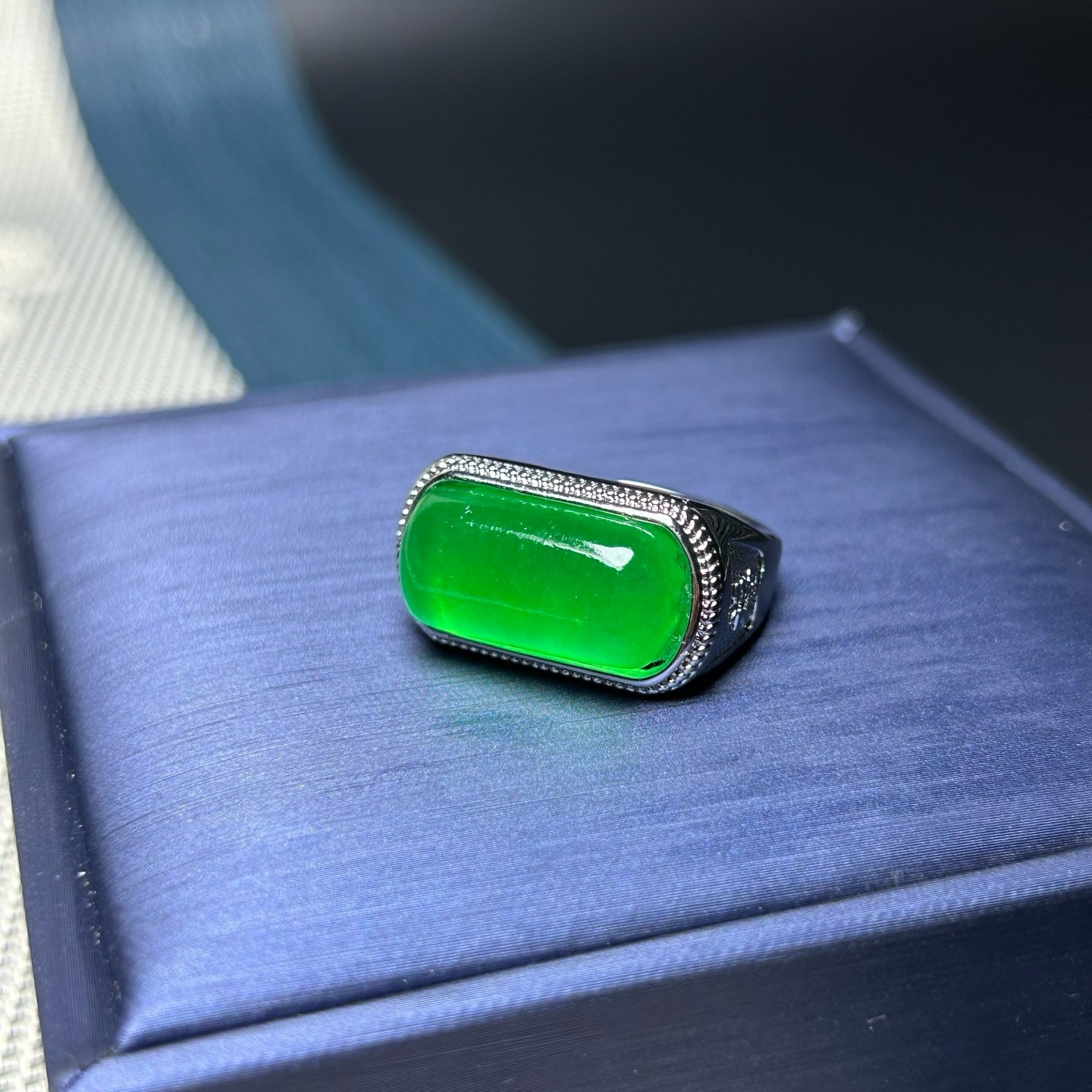 Luckly inlay Natural ice green Burmese Jade jadeite adjustable amulet rings