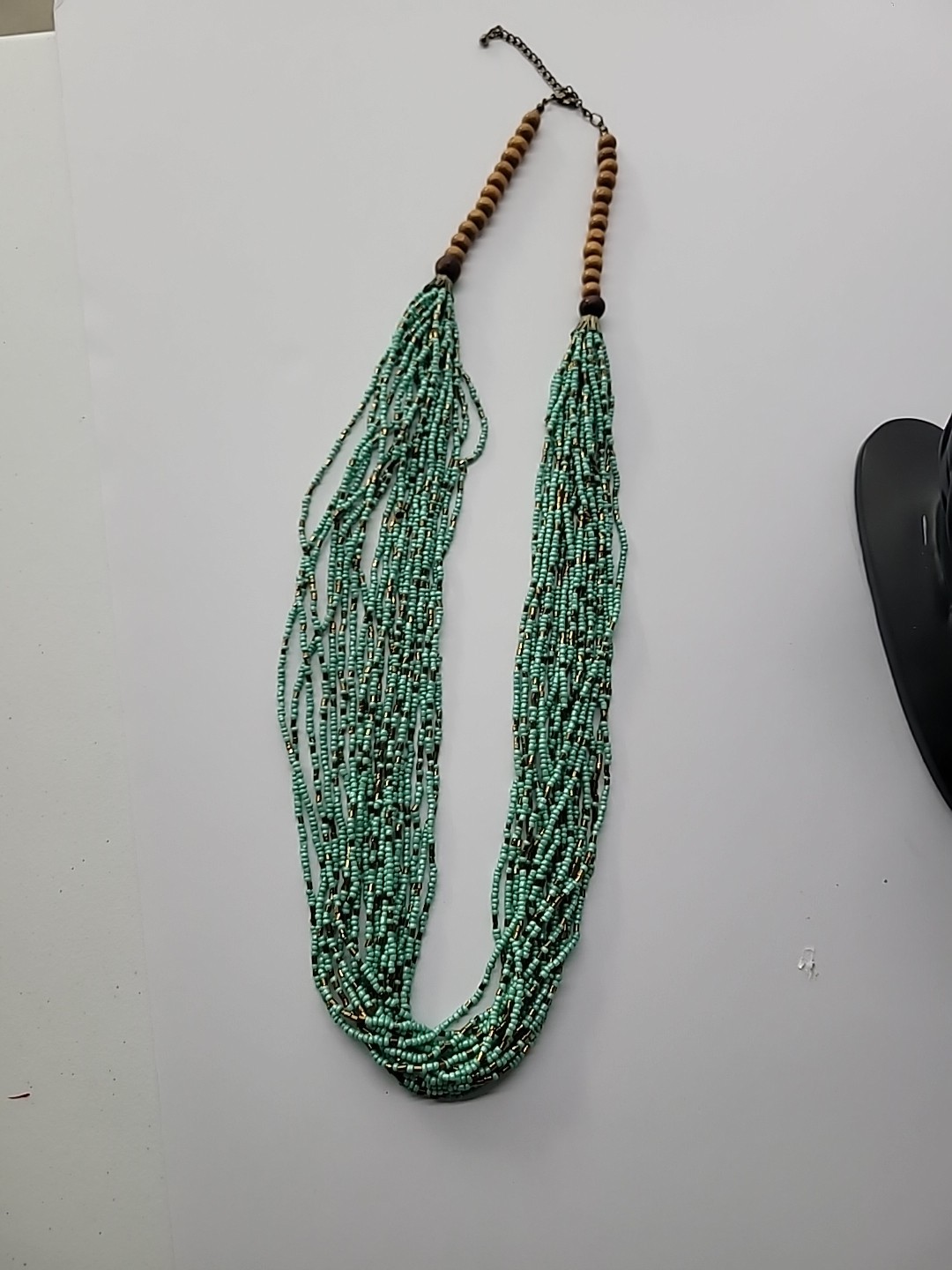 Vintage Necklace Beaded Blue Multi Strand Brown Jewelry Costume