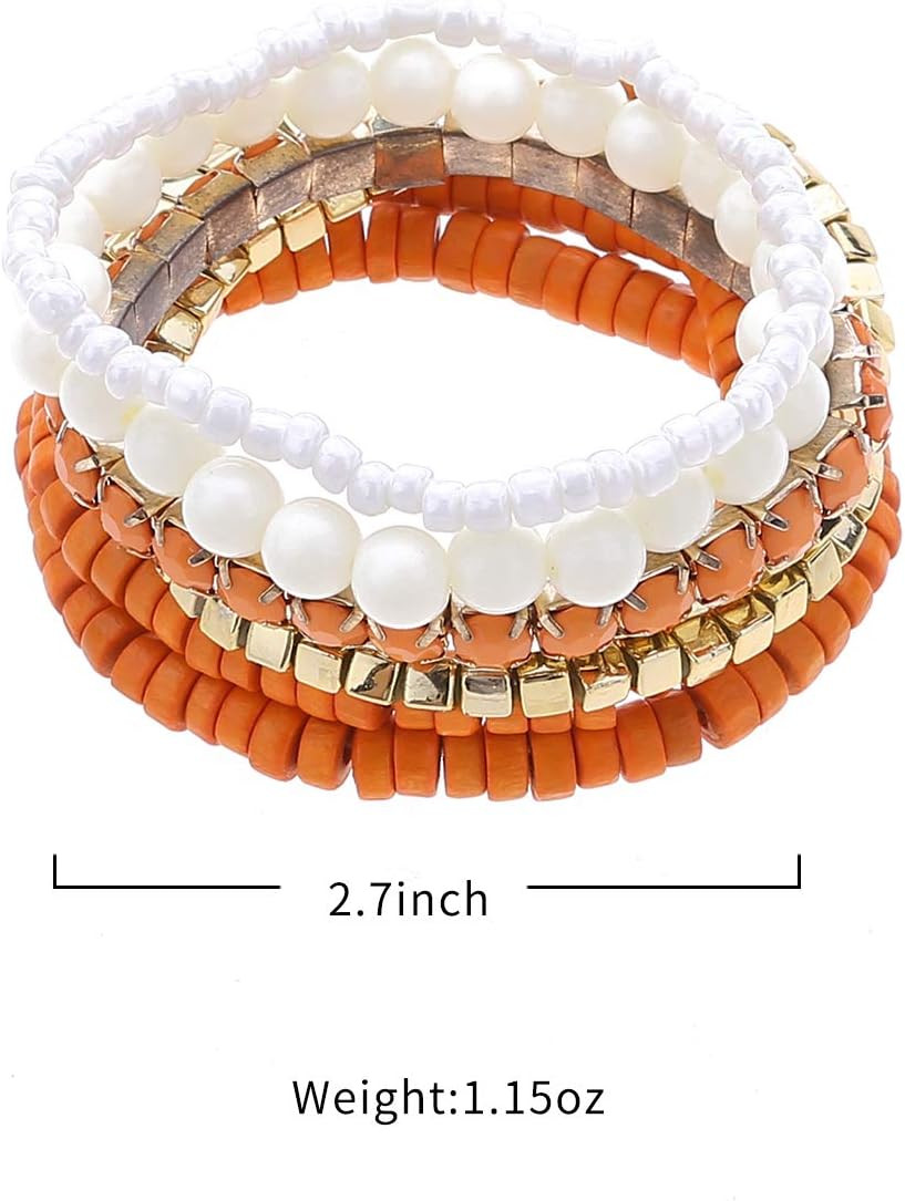 Bohemian Beads Cube Multi Strand Stretch Stackable Bangle Bracelet Set (Bl003172