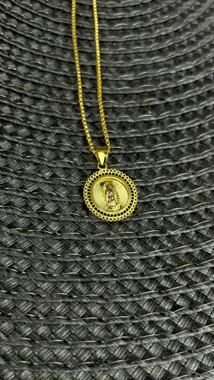 Box Link Chain 17″ With Virgen de Guadalupe Pendant Necklace 17x15mm for Womens