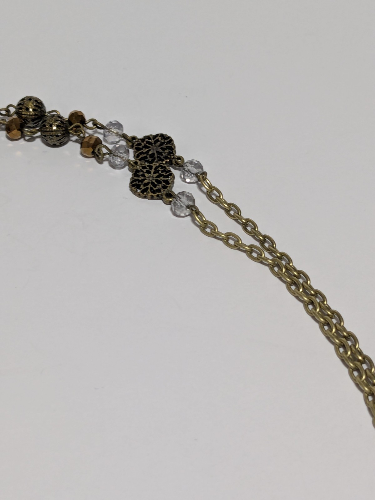 Gold Tone Y Drop Tassel Pendant Necklace With Acrylic Beads & Rhinestones 28″