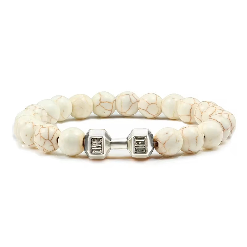 Matte Black Lava Stone Bracelet with White Beads for Fitness Enthusiasts