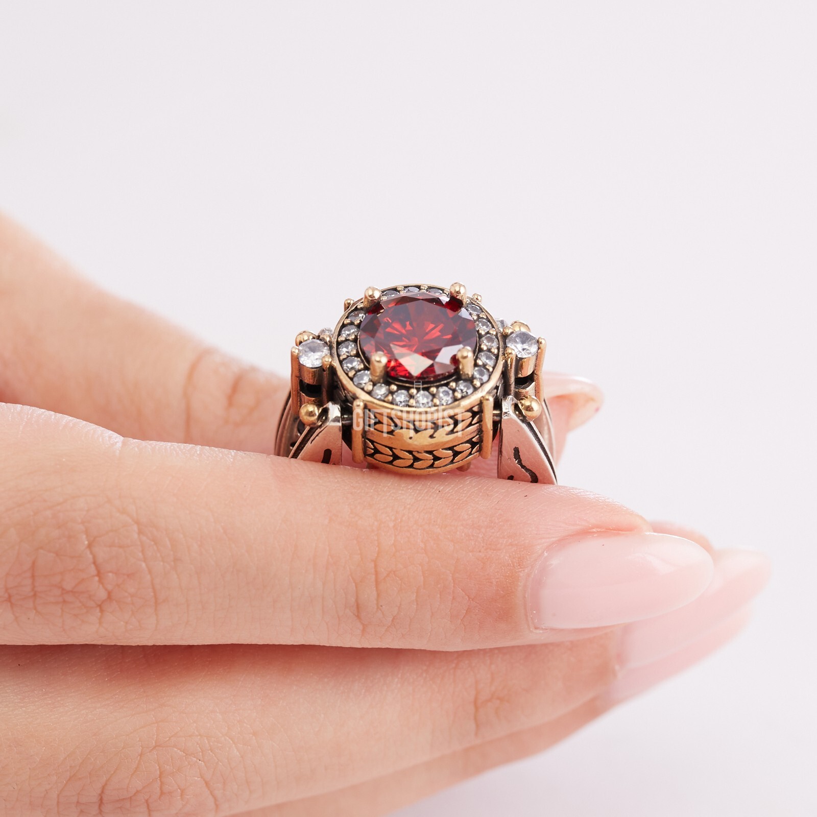 Turkish Reversible Round Red Ruby and Black Onyx Topaz 925 Sterling Silver Ring