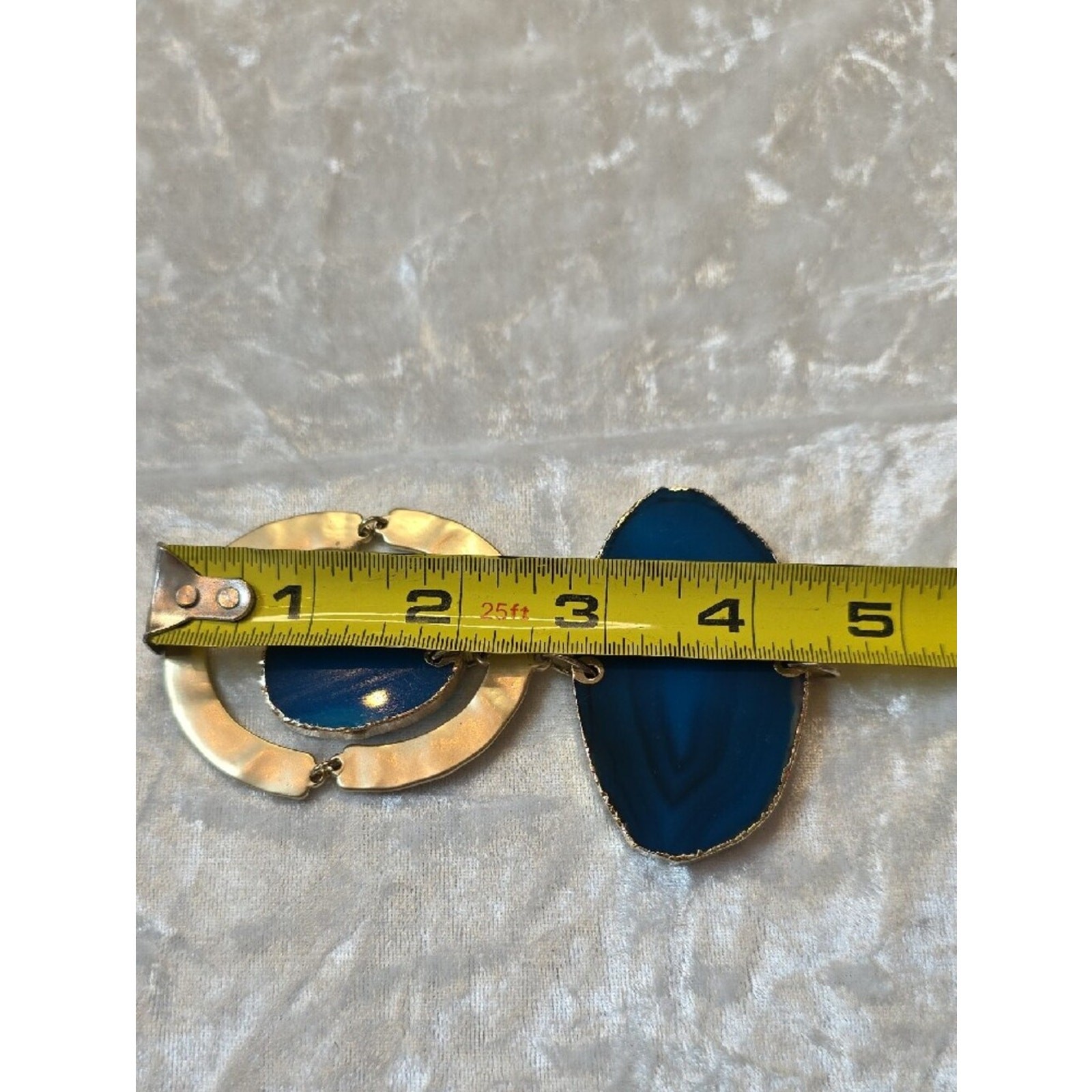 Blue/Teal Agate Statement Pendant with Gold-Tone Rings