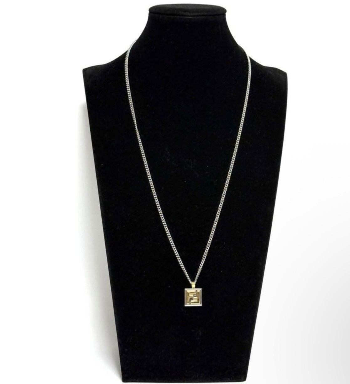 Fendi Silver Gold Tone Metal Pendant Necklace 23.6 in