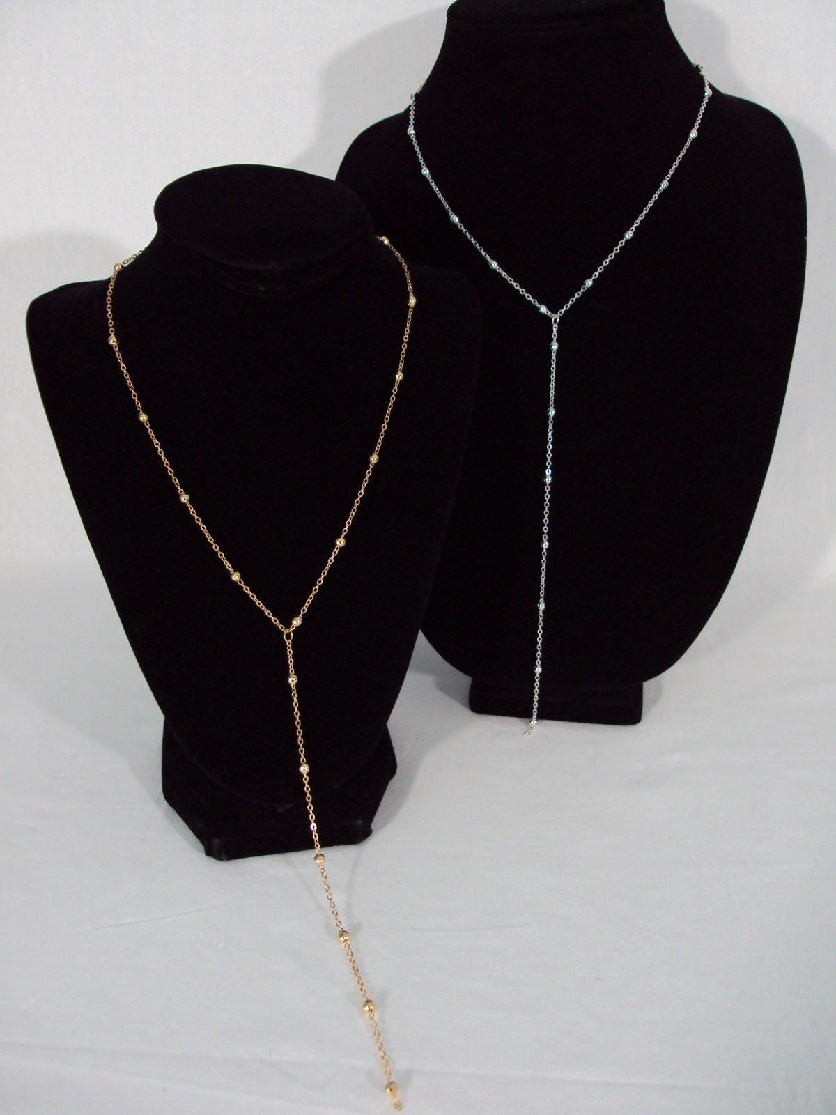 Dainty Silver Gold Choker Lariat Necklace Bead Station Y Drop Chain Simple New