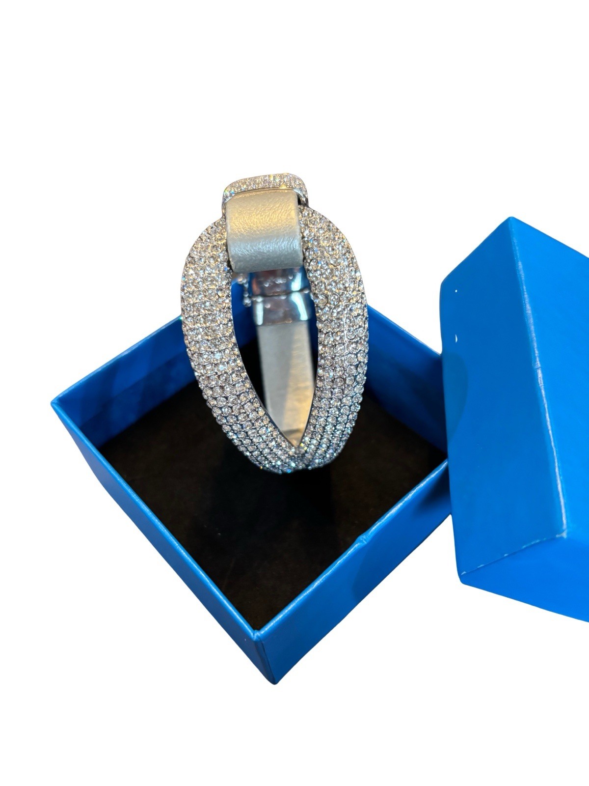 Joan Boyce Bracelet Silver-in-color Comfort Leather Rhinestones Magnetic Closure
