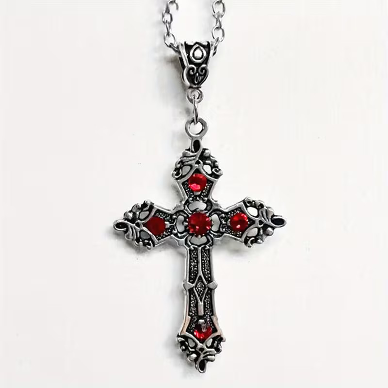 Gothic Cross Crystal Pendant Necklace