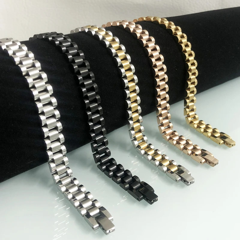 10MM Watchband Style Men’S Bracelets for Women Man Ladies Gold Color Stainless S